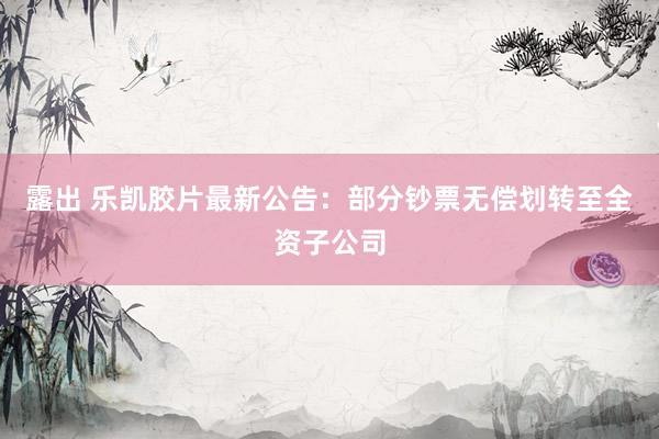 露出 乐凯胶片最新公告：部分钞票无偿划转至全资子公司