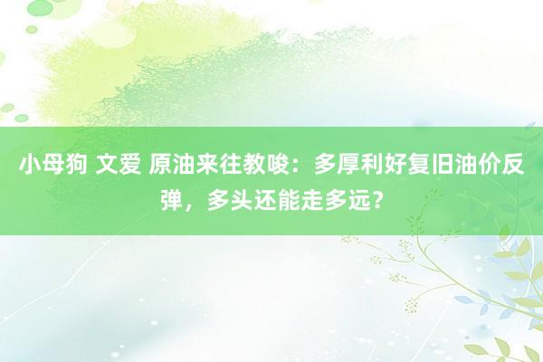 小母狗 文爱 原油来往教唆：多厚利好复旧油价反弹，多头还能走多远？