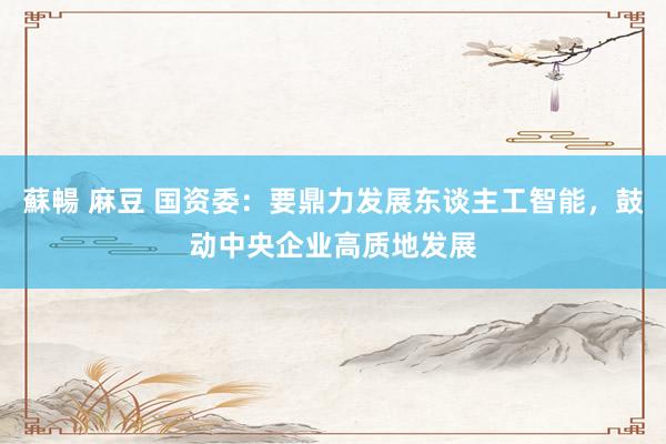 蘇暢 麻豆 国资委：要鼎力发展东谈主工智能，鼓动中央企业高质地发展